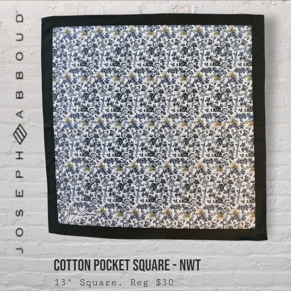 Joseph Abboud Navy/Yellow Floral Cotton Pocket Square